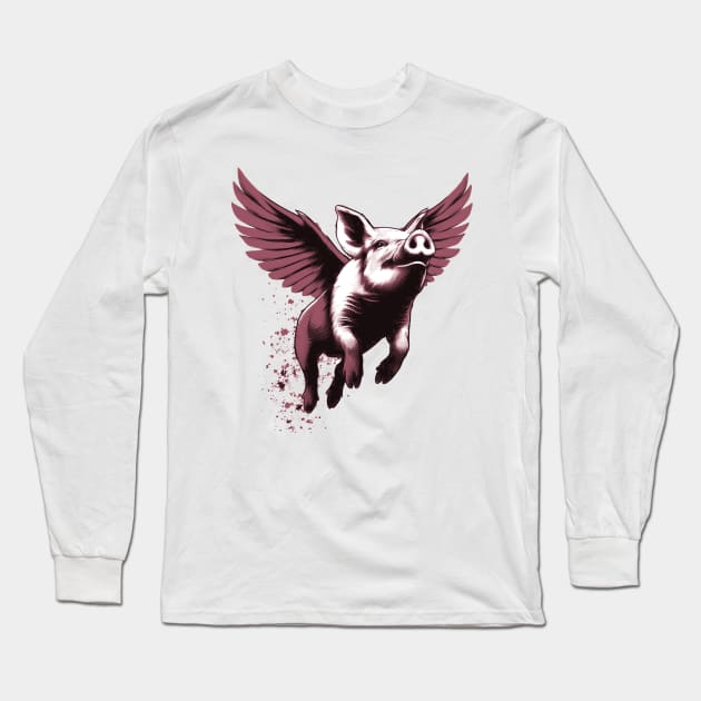 Pink Flying Pig Long Sleeve T-Shirt by valsevent